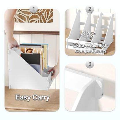 Bamboo Desk File Organizer, 3-Compartment Magazine Holder(White) | 3 vertical compartments organize files, folders, magazines and mail while saving valuable desk space. - color: White