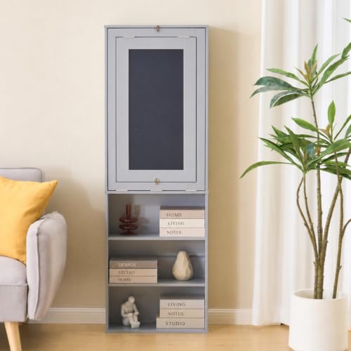 Wall Mount Foldable Writing Desk for Bedroom & Home Office (Grey) | Wall Desk, Wall Mount Foldable Desk with Bookshelf & Chalkboard, Space Saving Fold Down Floating Workstation - color: Grey