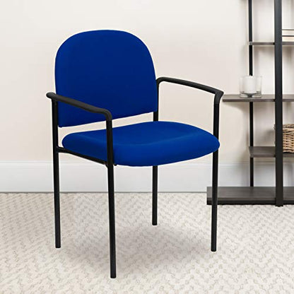EMMA + OLIVER Navy Fabric Stackable Steel Side Reception Chair | Contoured Cushions, Powder Coated Frame, Durable Construction, Commercial Use - color: Navy Fabric