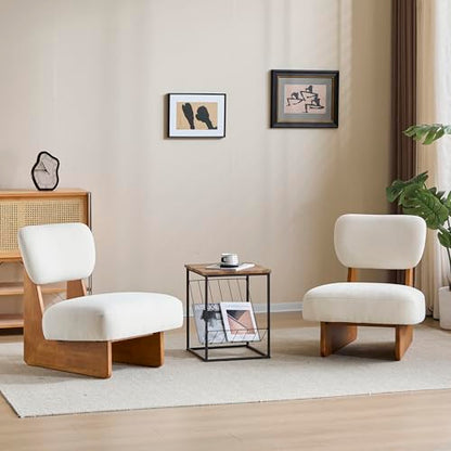 Christopher Knight Home Mores Low Profile Accent Chair Set of 2, Modern Living Room Armless Lounge Chair, Fabric Comfy Reading Chair for Bedroom, Wooden Frame and Thick Padded Seat, Beige + Natural - color: Beige + Natural