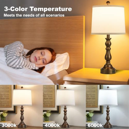 Brown Table Lamps Set of 2, Brown Lamps for Bedroom, USB C+A Ports - color: G. White Shade & Brown Base