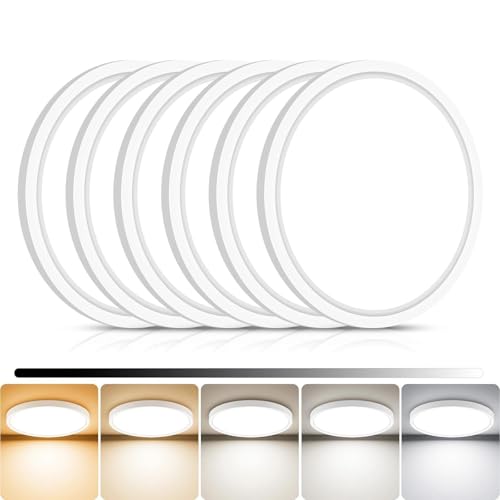 libtit 6Pack 7inch LED Flush Mount Ceiling Light, Dimmable & 5Color Temperatures (3000K-6500K), 15W Round Slim White Light Fixture for Closet Hallway Kitchen Bathroom Laundry - color: White, size: 7inch-6pack