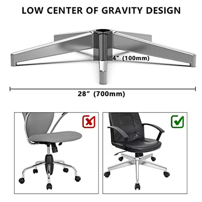 Office Chair Replacement Parts-28'' Heavy Duty Base Replacement(2200Lbs) - Desk Chair Reinforced Metal Leg,Universal Caster and Gas Cylinder Size (Silver) - color: Silver