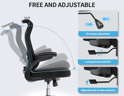 TRALT Office Chair Ergonomic Desk Chair - Gaming Chair with Lumbar Support | 330 LBS Home Office Desk Chairs , Reading Chair with Flip-up Armrests, Comfortable Computer Chairs (1, Black) - color: Ink Black