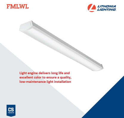 Lithonia Lighting 4' Low-Profile LED Wraparound Light Fixture, 3000K, 120V | 48-Inch LED Flush Mount Ceiling Light, 3000K Warm White Color Temperature, 120V (FMLWL 48 830) - color: 3000K Warm White, size: 48 inches, style: 120V
