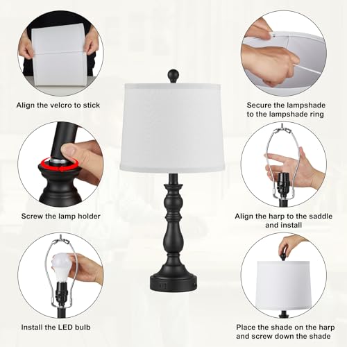 Black Table Lamps Set of 2, Black Lamps for Bedroom, USB C+A Ports - color: E.White, Black