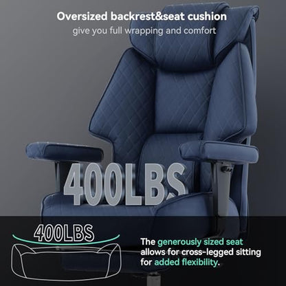 EXCEBET 400lbs Big and Tall Executive Office Chair, Blue PU Leather | Retractable footrest, 135° recline, Lumbar support, Ergonomic high back, Heavy-duty design, Thick cushion, Padded armrests - color: Navy Blue