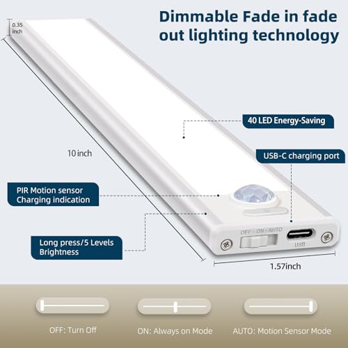 Dimmable Under Cabinet Lighting, Wireless Motion Sensor Light, 5 Pack - color: White Light, size: 10 inch