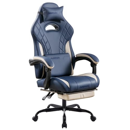 Gaming Chair with Footrest and Massage Lumbar Support, Ergonomic Computer Gamer Chair, Office Video Game Chairs (Blue) - color: Blue