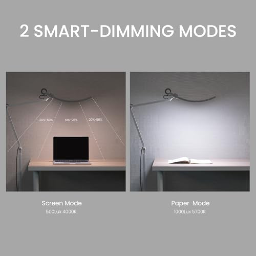 BenQ e-Reading Floor Lamp - Ultrawide and Bright Lighting, Dimmable with 13 Color Modes, Adjustable Arm, Auto-dimming, Eye-Caring Lamp for Home Office, Reading, Study, Craft, Matte Silver