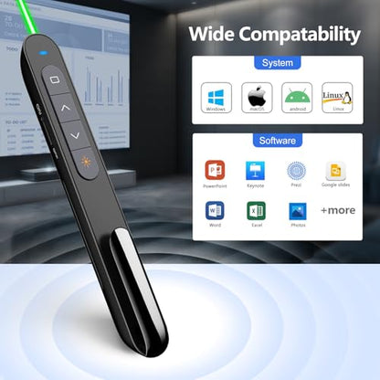 Norwii N76 Rechargeable Presentation clicker for PowerPoint Presentations - color: Green - Rechg. - USB-A