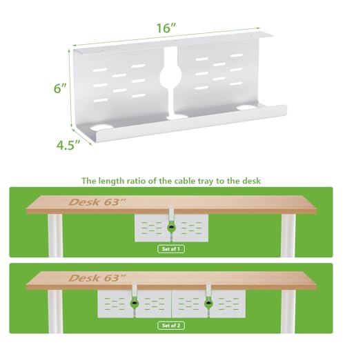 KEEGH 16 in Under Desk Cable Management Tray, Metal Cable Tary, 1 Pack - color: White, size: 1 Pack