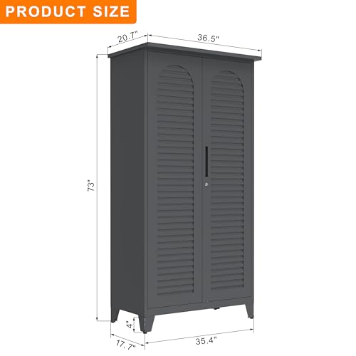 KEIKI 73'' H Metal Tool Storage Cabinet, Garage Storage Cabinet with Doors & Adjustable Shelves & Ample Storage Space for Garage, Home, Office, Utility Room