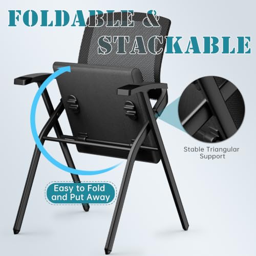 Stackable Foldable Office Chairs with Armrests, Portable Conference Meeting Guest Training Room Chairs for Guest Reception Home Office Training Classroom Chair,Black,10