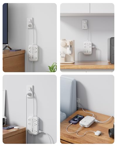 1FT Flat Multi Plug Extender 12 AC Outlets with 6 USB Wall Charger(3 USB C) - size: 1 FT, style: 12AC+3U3C