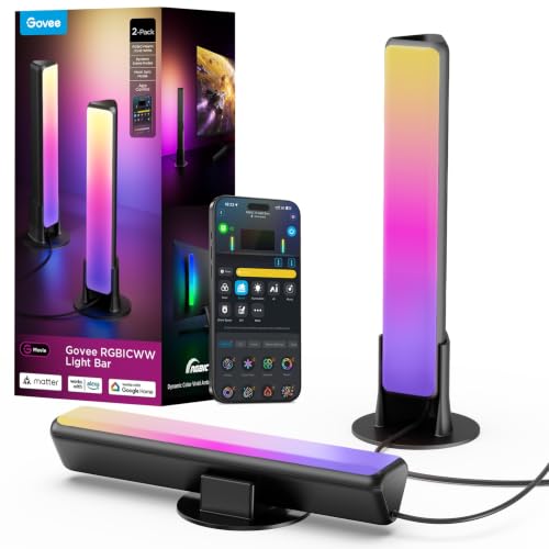Govee Smart Light Bar, RGBICWW TV Lights for Living Room, Gaming, Black - color: Black
