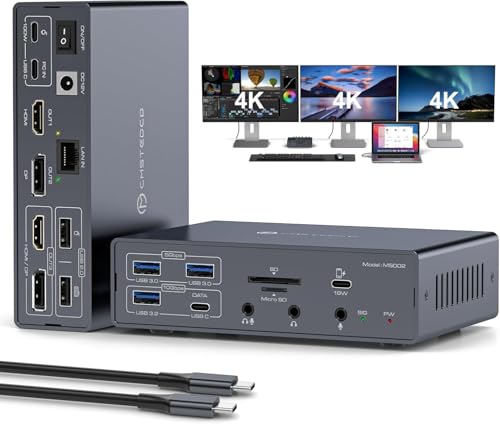 USB C Docking Station 3 Monitors for MacBook Air Pro Triple 4K@60Hz Extended Display with Dsiplaylink for M5 M4 M3 M2 M1 Laptop USB Dock with 2 HDMI & 2 DisplayPort, PD 100W, QC 18W, USB 3.2 10 Gbps - color: Iron grey