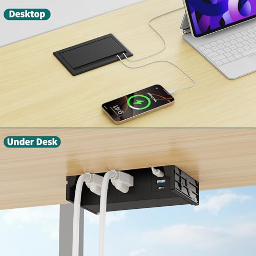 QBA Recessed Power Strip with USB C 20W, Flush Mount Power Outlet with 2 AC Outlets 3 USB Ports, Desktop Charging Station for Nightstand Furniture Conference Table, Black - color: Black-2C1A