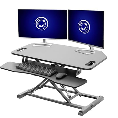 VIVO Extra Wide 38 inch Corner Desk Converter, K Series, Height Adjustable Sit to Stand Riser, Dual Monitor and Laptop Workstation with Wide Keyboard Tray, Black, DESK-V000KL - size: 38"