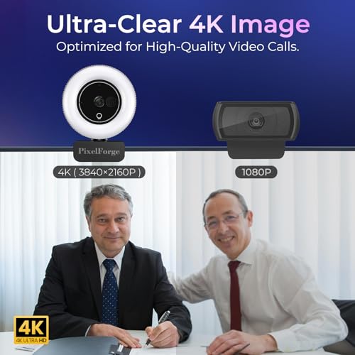 4K Webcam for PC with Microphone & Light & Privacy Cover - color: Silver, style: 4K Sony Sensor PDAF