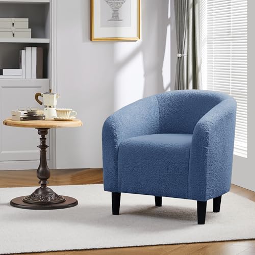 Yaheetech Sherpa Accent Chairs, Compact Furry Barrel Chairs with a Curved Silhouette for Small Spaces, Living Room, Bedroom, Blue - color: Blue (Boucle), style: without Ottoman