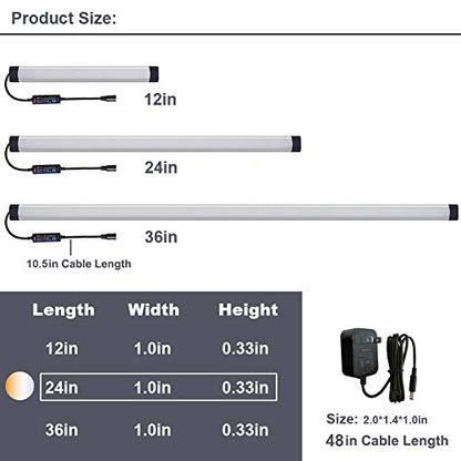 Dimmable Under Cabinet Lighting, Color Temperature Changing LED Light Bar, Daylight to Warm White Lights, Remote Control Lamp for Desk, Counter, Closet, Room, Shelf (24 Inch) - size: 24 Inch