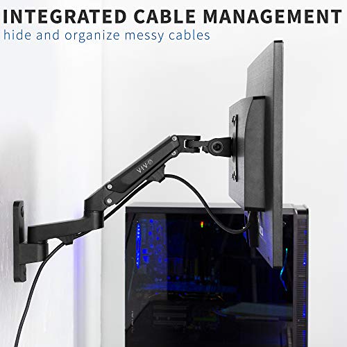 VIVO Black Single Monitor Wall Mount for 17 to 32 inch Screens, MOUNT-G100B | Premium Aluminum Monitor Mount, Pneumatic Adjustable Arm, Maximum VESA 100x100, Holds 15.4 lbs - size: 17" to 32"