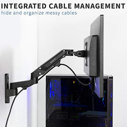 VIVO Black Single Monitor Wall Mount for 17 to 32 inch Screens, MOUNT-G100B | Premium Aluminum Monitor Mount, Pneumatic Adjustable Arm, Maximum VESA 100x100, Holds 15.4 lbs - size: 17" to 32"