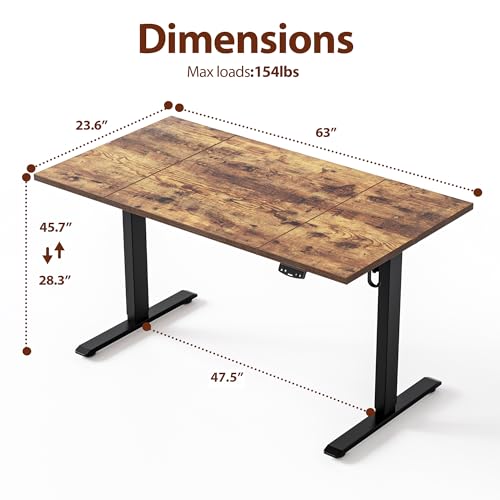 Agilestic Electric Height Adjustable Standing Desk, 63 Inch, Vintage Brown | Smooth Height Adjustment, Memory Presets, Hooks, Stable Steel Frame,154 lbs Capacity, Easy Assembly, Splice Board - color: Vintage Brown, size: 63 x 23.6 Inch