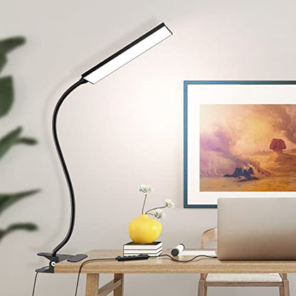Vansuny Clip on LED Desk Lamp, Eye-Caring USB Reading Light for Home Office - color: Black