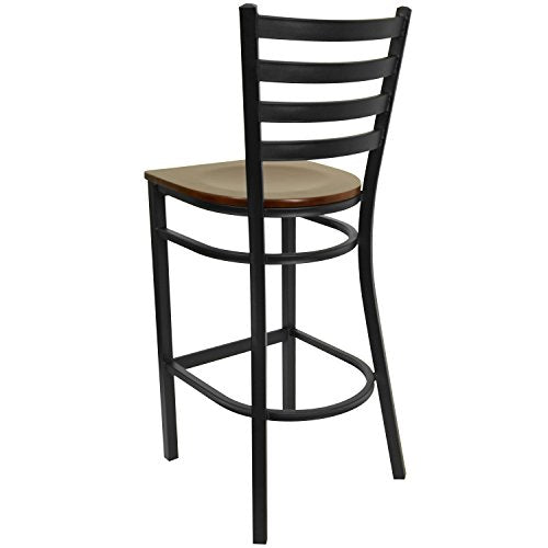 Flash Furniture HERCULES Series Black Ladder Back Metal Restaurant Barstool - Mahogany Wood Seat - color: Mahogany Wood Seat/Black Metal Frame, size: Set of 1