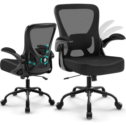 AreShark Office Chair - Ergonomic Breathable Mesh Desk Chair with Adjustable Lumbar Support and Flip-up Armrests - Executive High Back Rolling Swivel Comfortable Computer Gaming Chair for Home Office - color: Black