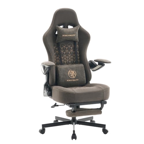 Ergonomic Gaming Chair for Adults with Mechanical Arm Armrests, Big and Tall High Back Computer Desk Chair with Footrest & Lumbar Support, Comfortable PC Gamer Chair(Grey Leather) - color: Titan Grey Leather