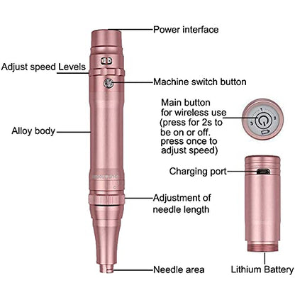 Permanent Makeup Rotary Tattoo Machine Eyebrow Pen Machine with 10PCS Needles For Eyebrows,Lips,Eyeliners B950b (Rose Gold) - color: Rose Gold