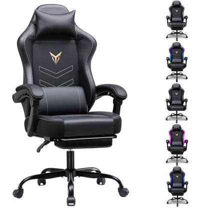 GTPLAYER Gaming Chair, Office Chair High Back Computer Chair with Foot Rest for Adults, Leather Desk Chair Executive Ergonomic Height Adjustable with Headrest and Lumbar Support, 300lbs Light Black - color: Light Black