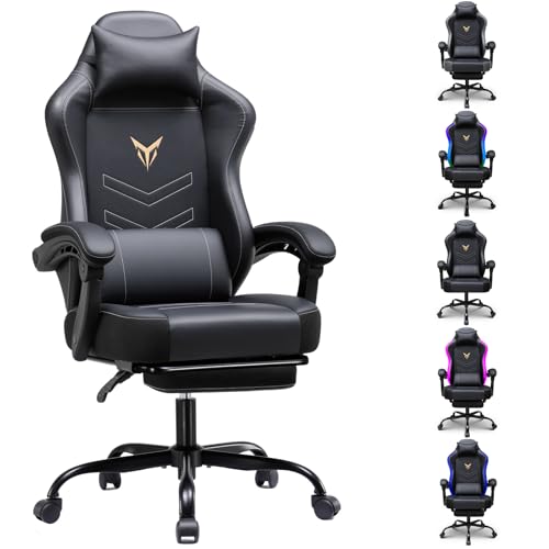 GTPLAYER Gaming Chair, Office Chair High Back Computer Chair with Foot Rest for Adults, Leather Desk Chair Executive Ergonomic Height Adjustable with Headrest and Lumbar Support, 300lbs Light Black - color: Light Black