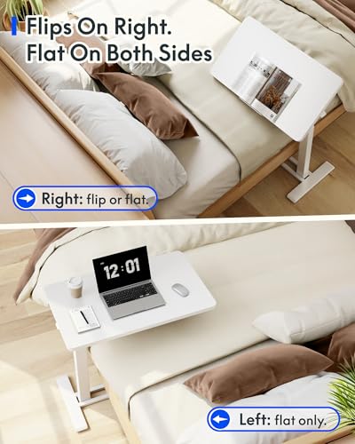 FLEXISPOT H7 PRO 90° Tiltable Mobile Overbed Table with Pneumatic Lift,32'' | Full foldable bedside table with adjustable desktop for laptop, Rolling Computer Cart and bed sofa.31.5" W x 17.7" D,White - color: White, size: 32x18