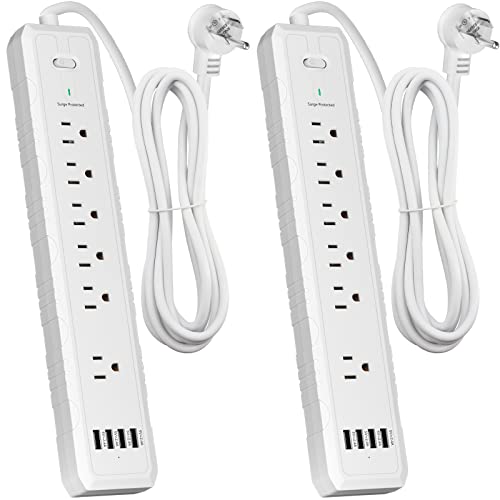 Power Strip, 2 Pack Surge Protector with 6 Outlets & 4 USB Charging Ports, Angled Flat Plug, Spaced Outlets & ETL Listed Power Outlet for Home Office - White - size: 2 PACK