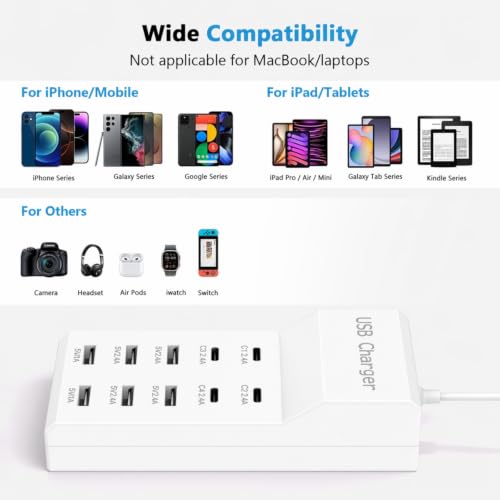Multiple USB Charging Station for Multiple Devices USB Power Strip - color: White