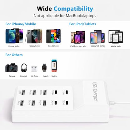 Multiple USB Charging Station for Multiple Devices USB Power Strip - color: White