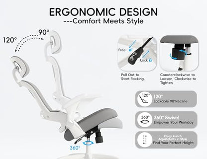 TRALT Office Chair - Ergonomic Desk Chair with Headrest Support for Adults | Home Office Desk Chair with Lumbar Support - Ergonomic Mesh Chairs 330 lb Wide Seat with Headrest, Comfy Desk Chair(Grey) - color: Grey