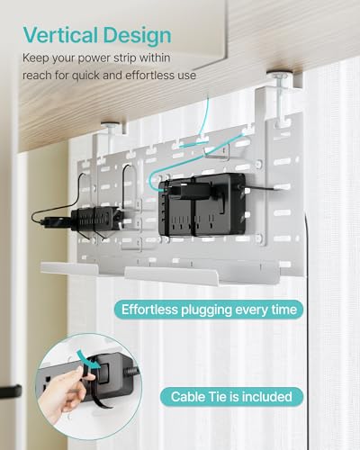 PEGZONE Under Desk Cable Management Tray, 30.2" No-Drill C-Clamp Pegboard - color: White