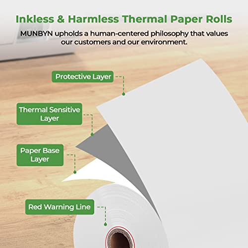 MUNBYN Thermal Paper 3 1/8 x 230ft, 10 Rolls Receipt Paper Work for Star Micronics TSP100 TSP143 Epson 80mm Receipt Printer Square POS Register, 80mm Thermal Receipt Papers, BPA Free, Plus Version - size: 3 1/8" x 230', style: 10 Rolls