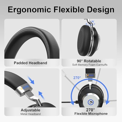 Wantek Wireless Headset with Microphone for Work,Bluetooth Headphones with Noise Cancelling Microphone,USB Dongle&Mic Mute for Home,Office,Call Center,Computer,PC,Laptop - color: Ultra Black