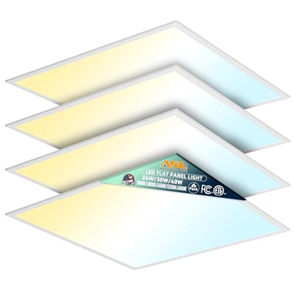 Allsmartlife 2x2 LED Flat Panel Light 4-Pack, Triac Dimmable, 5CCT (3000K-3800K-4500K-5200K-6000K) 40W/5000LM, Back-Lit 2x2FT LED Troffer Light Drop Ceiling for Commercial Office, ETL - size: 4-Pack