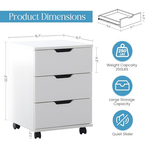 Farini 3-Drawer Under Desk Wooden File Storage Cabinet with Lockable Caster for Home Office,White,Fully Assembly - color: White, style: Fully Assembly