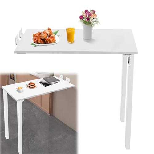Wall Mounted Folding Table with Legs, 29.52 * 15.75 * 29.13in Small Folding Dining Table, Wall Mounted Foldable Desk for Small Space, Laundry, Dining Room, Bedroom, Home Office (White) - color: White