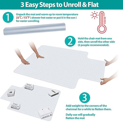 LEMY 48 Inch x 36 Inch 1/8 Inch (3MM) Thickness PVC Floor Office Chair Mat Transparent Plastic Carpet Floor Protector for Chair Desk Home Office - size: 48x36 With Lip