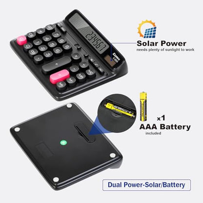Comix Desk Calculator with 12 Digits Large LCD Display, Solar Battery Dual Power, Large Computer Keys Basic Calculator for Home Office School - color: Black