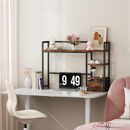 Marbrasse Desk Shelf with Drawer, 40" Desk Hutch for Computer Monitor, Wooden Desktop Bookshelf Storage Rack for Home Office Dorm - Dark Brown